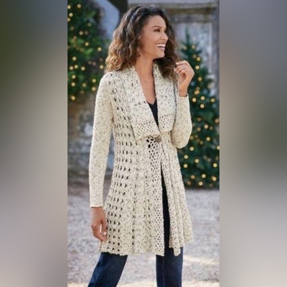 Soft Surroundings Sweaters - EUC - Soft Surroundings Teressa Crochet Cardigan - Winter White - size M